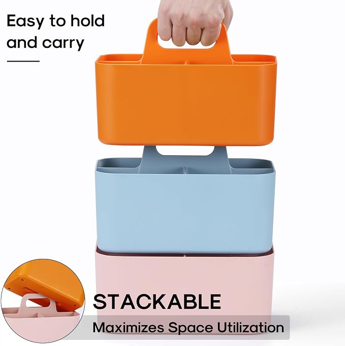 Multiuse Caddy Organizer with Handle, Stackable Plastic Tote Bin - Image 7