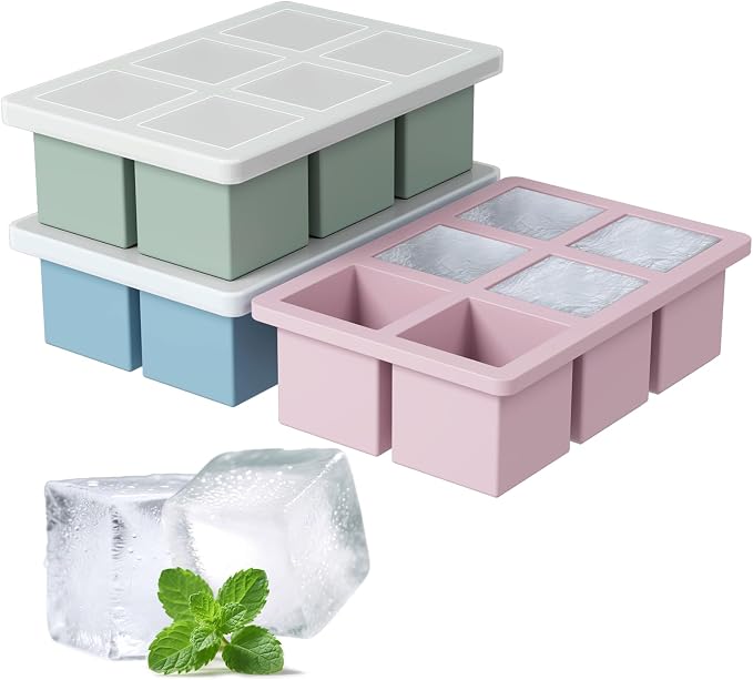 Large Silicone Ice Cube Tray 3Pack, SAWNZC Big Square Ice Cube Molds by SAWNZC