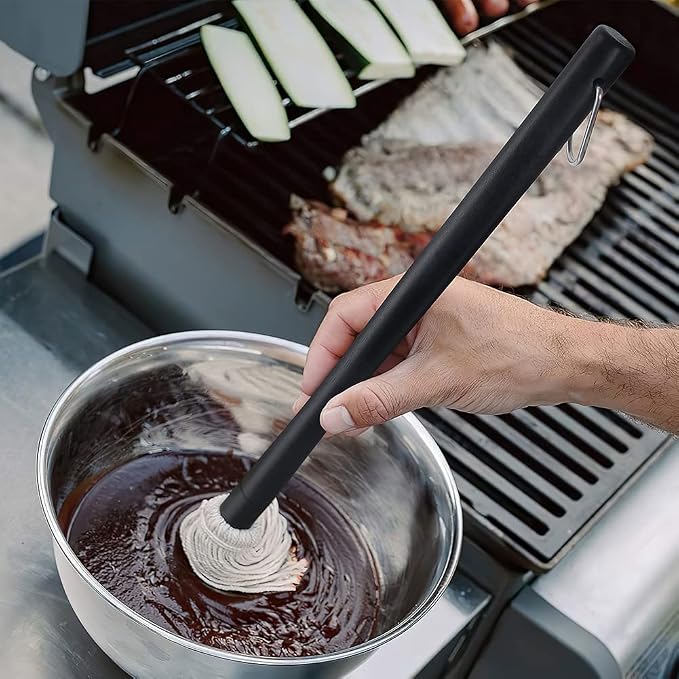 Grill Basting Mop, YFWOOD 18 Inch Grill Basting Brush BBQ Mop Black Wooden Long - Image 6