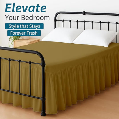 Shreem Linen Ruffled Bed Skirt with Split Corners, Gathered Style, 100% Microfiber, 12-Inch Drop, Dust Ruffle Bedskirt with Platform, King, Taupe