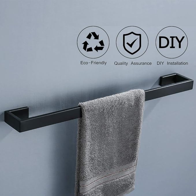 TNOMS 4 Pieces Bathroom Hardware Accessories Set Black Towel Bar Towel Holder - Image 2