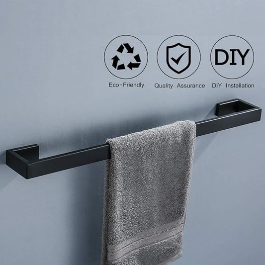 TNOMS 4 Pieces Bathroom Hardware Accessories Set Black Towel Bar Towel Holder - Image 2