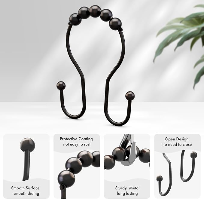AmazerBath Shower Curtain Hooks, Shower Curtain Rings, Metal Bronze Shower - Image 3