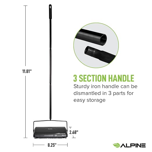 Alpine Manual Carpet Sweeper Triple Brush – Cordless Non Electric Multi-Surface - Image 4