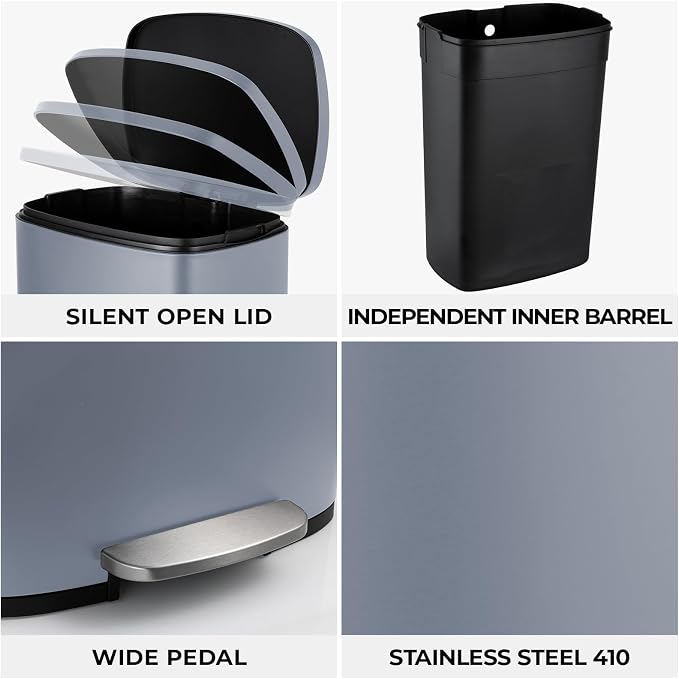 13.2 Gal Kitchen Trash Can, 50L Recycling or Garbage Bin, Brushed Stainless - Image 7