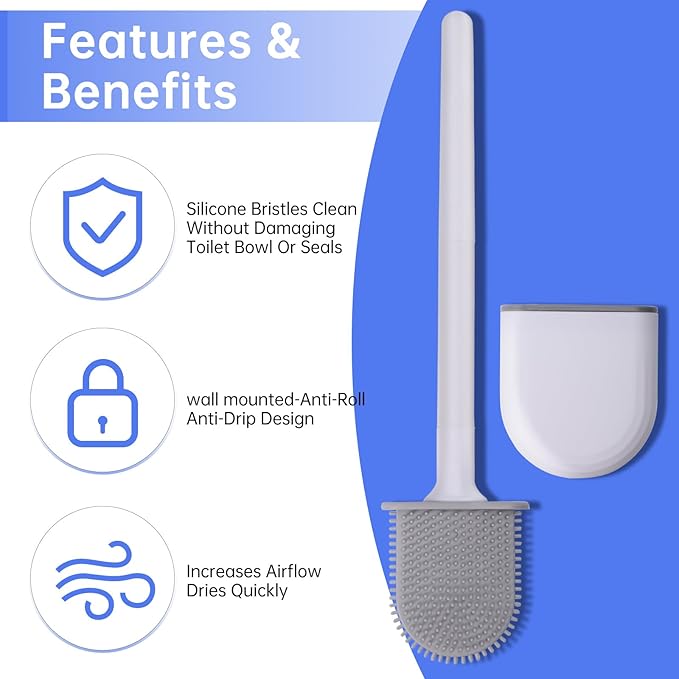 RV Toilet Bowl Brush, Toilet Brush Silicone Won't Damage Toilets, Wall Mounted - Image 3