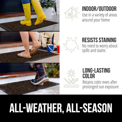 GORILLA GRIP 100% Waterproof All-Season WeatherMax Doormat 35x23, US Designed Natural Rubber, Stain and Fade Resistant, Low Profile Indoor Outdoor Door Mats, Easy Clean Patio Mat, Dark Brown Pebble