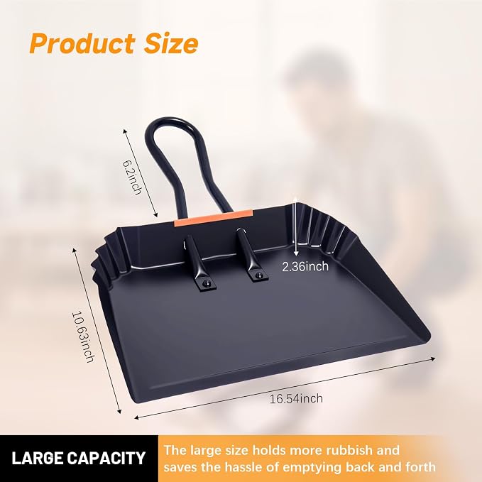 Heavy-Duty Black Metal Dustpan, Dust Pan - Image 2