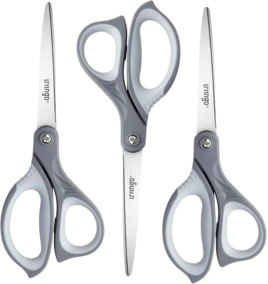 LIVINGO 3 Pack Scissors for Office: Sharp Stainless Steel Shears Heavy Duty All by LIVINGO