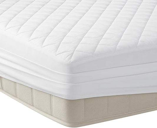 YATAS BEDDING Perle Quilted Fitted Mattress Protector, Machine Washable and Easy Care, Superior Protection and Comfort,100% Cotton Breathable top, White (Full) - 55"x75" - 14" Deep Pocket