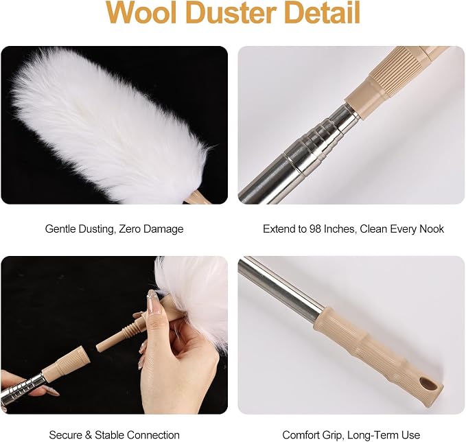 White Lambswool Extendable Duster, 32-98 Inch Bendable Wool Head - Image 3