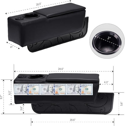 Sofa Armrest with Cup Holder, PU Leather Multifunctional Couch Arm Rest Insert, Removable Couch Caddy with Storage, Equipped with LED Reading Light & Wireless Charge Stand