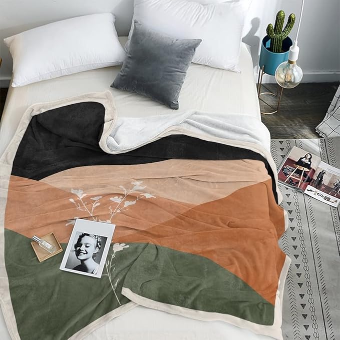 Boho Orange Mid Century Blankets Abstract Modern Throw Blanket Minimalist Boho Aesthetic Soft Warm Bed Bedding Women Blankets for Couch Bedroom Sofa Office Cozy Flannel Blankets 40"X50"