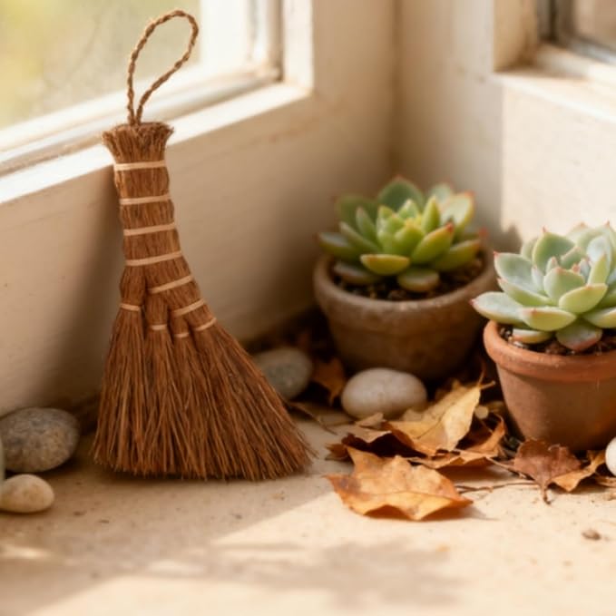 Jerliflyer Mini Brown Broom Palm, Small Palm-Sized Handle Broom Brush - Image 4