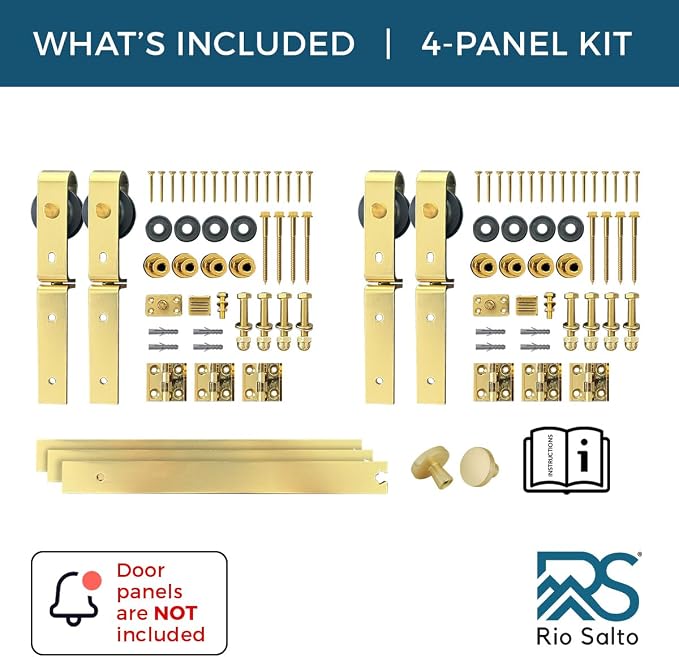 Rio Salto Gold Bifold Sliding Barn Door Hardware Kit Heavy Duty Metal Track - Image 6