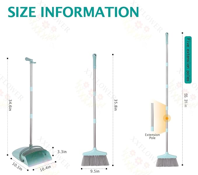 XXFLOWER Broom and Dustpan Set+Silicone Air Broom, Concrete Floor - Image 3