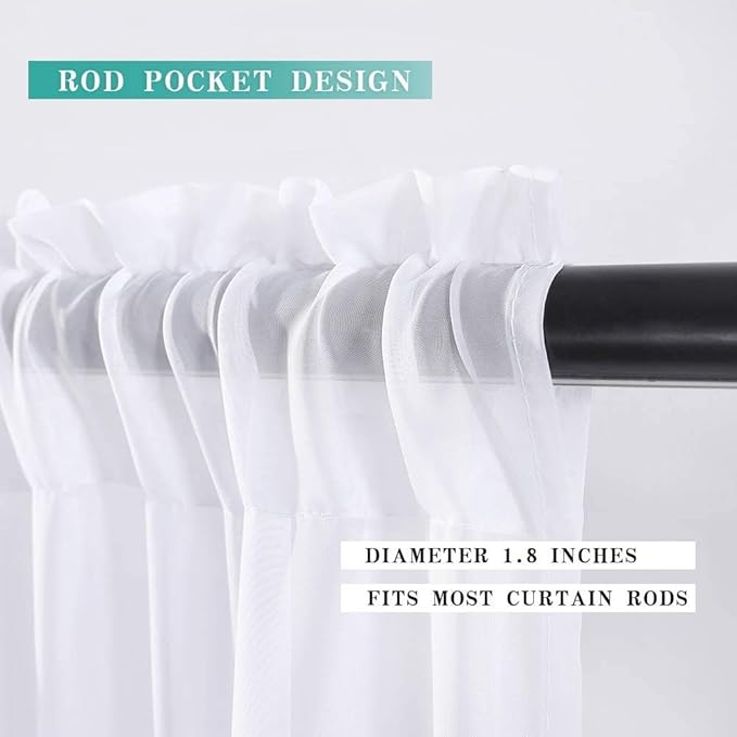 MIULEE 2 Panels Kitchen Tiers Half Window Sheer Curtains Rod Pocket Voile Drapes for Kitchen Bathroom Small Windows 54 by 24 Inch White