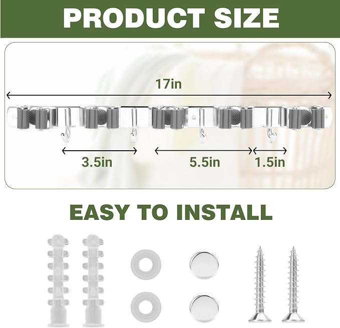 Broom Holder Wall Mount, Broom Organizer Wall Mount Stainless Steel Broom and - Image 3
