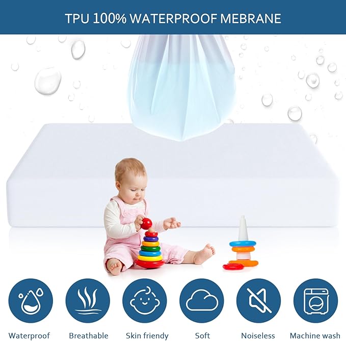 Moonsea Queen Size Mattress Protector Waterproof,Mattress Cover Protector, Smooth Top Mattress Protector for Kids, Breathable Skin Friendly and Noiseless Fitted Sheet Queen Size,Polyester