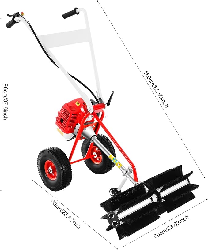43CC 2 Stroke Gasoline Powered Broom Sweeper, 1.25kw/1.7hp Driveway Lawn Grass - Image 2