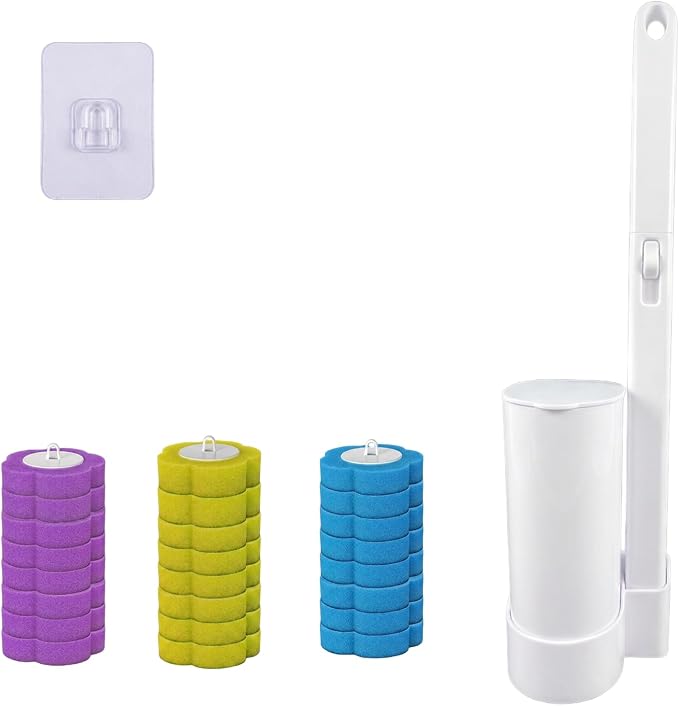 Disposable Toilet Brush with 24 Refills, Toilet Bowl Brush and Holder with by Clowand