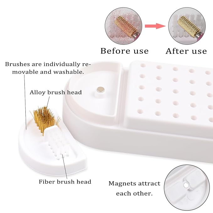 Nail Drill Bits Holder 2 in 1 Nail Drill Bits Cleaning Brush Case, 30 Holes - Image 5