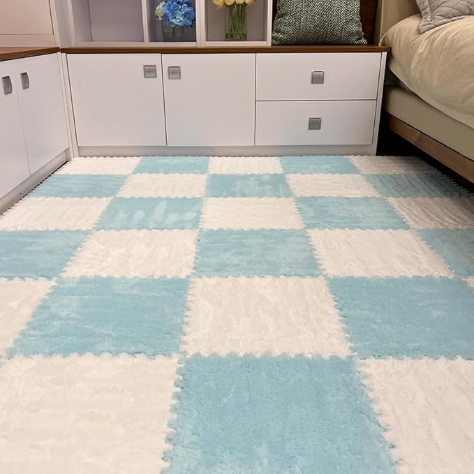 12Pcs Interlocking Carpet Tiles, Fluffy Play Mat Floor Tiles Thick Padded - Image 7