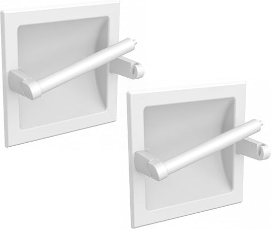Recessed Toilet Paper Holder for Regular Rolls White 2 Pack, Pivoting Toilet by WZKALY