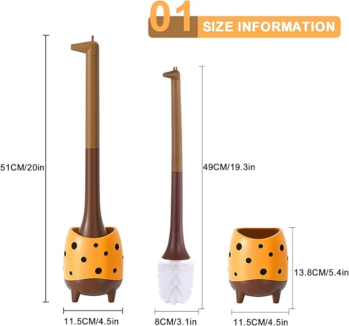 Toilet Brush Giraffe Shape, Cute Shape Look, PP Bristles Round Brush, Compact - Image 2