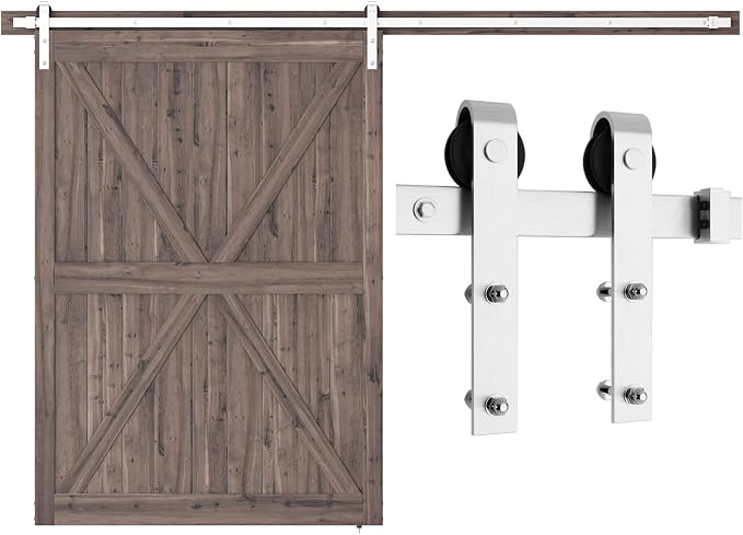 SMARTSTANDARD 10 Feet Brushed Nickel Barn Door Hardware Kit-Heavy Duty Sliding by SMARTSTANDARD