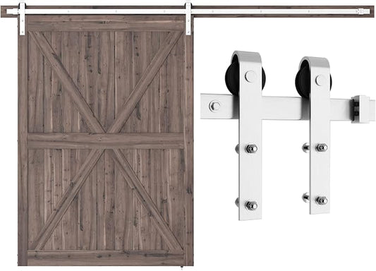 SMARTSTANDARD 10 Feet Brushed Nickel Barn Door Hardware Kit-Heavy Duty Sliding by SMARTSTANDARD