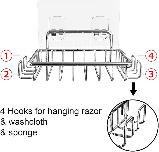 Nieifi Shower Caddy Shelf with Hooks Storage Rack Organizer Adhesive Stainless - Image 2