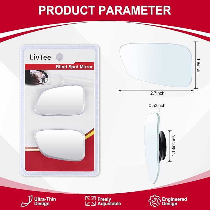 LivTee Blind Spot Car Mirror, HD Glass Frameless Convex Side Mirror Blindspot - Image 3