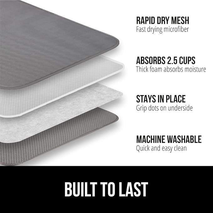 GORILLA GRIP Ultra Water Absorbent Microfiber Dish Drying Mat, Quick Dry Thick - Image 2
