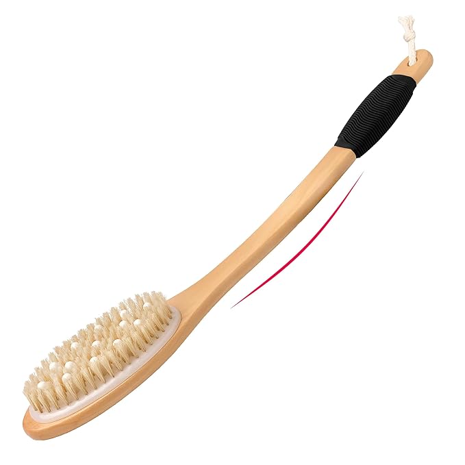 OWIIZI Bath Brush with Cellulite Massagers, Wooden Curved Long Handle Antiskid - Image 4