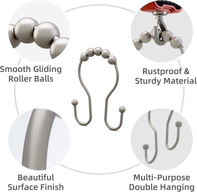 Shower Curtain Hooks Rust Proof Shower Curtain Rings, Smooth Glide Double Hook - Image 2