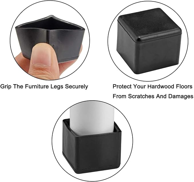 Still Awake 16 Pcs Black Square Anti-Slip Rubber Leg Tips Chair Leg Caps - Image 6