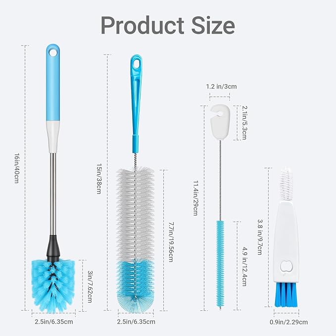4-in-1 Bottle Brush, 16 Inches Stainless Steel Bottle Cleaner Brush - Image 2