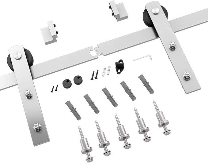 SMARTSTANDARD 6.6 Feet Brushed Nickel Sliding Barn Hardware Kit-Sturdy Silvery - Image 6