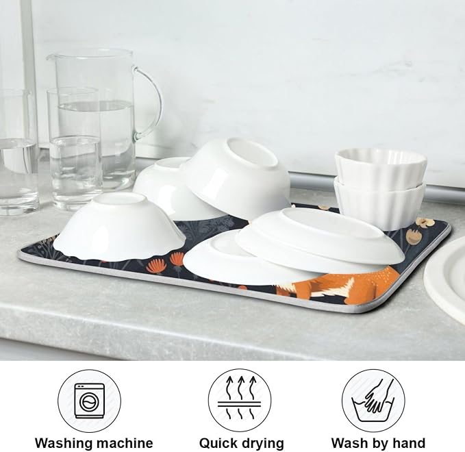 Dish Drying Mat Kitchen Counter Absorbent Two Foxes Coffee Sink Mat Dish - Image 7