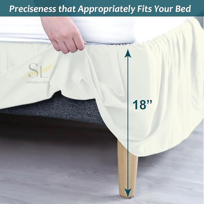 Shreem Linen Ruffled Bed Skirt with Split Corners, Gathered Style, 100% Microfiber, 18-Inch Drop, Dust Ruffle Bedskirt with Platform, RV King, Ivory