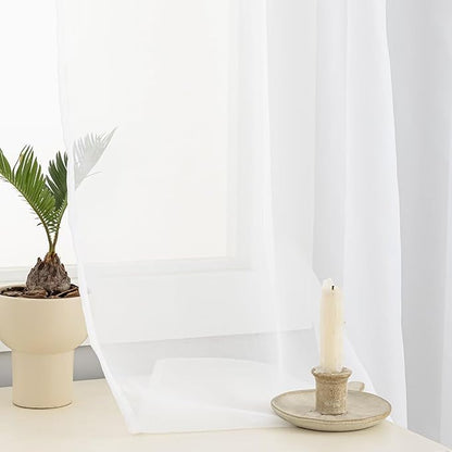 White Sheer Curtains 54 Inches Long 2 Panels, Rod Pocket Short Curtain for Kitchen, Bedroom, Cafe Window(White 38" W x 54" L)