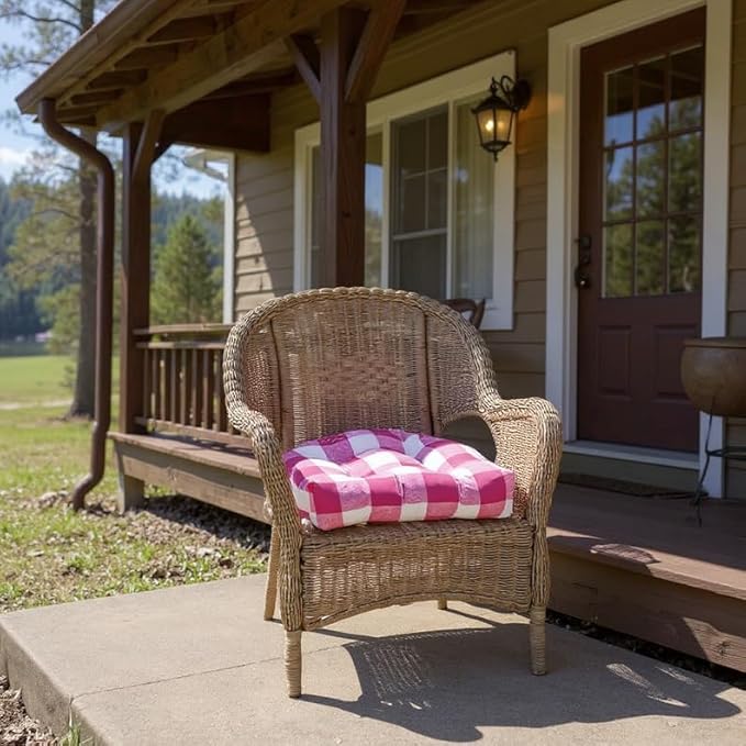 RSH DECOR: Tufted U-Shape Wicker Seat Cushions Set of 2 | 19” x 19” | All-Weather Spun Fabric | Water-Resistant | Outdoor Chair Cushions for Patio Furniture | Classic Pink Buffalo
