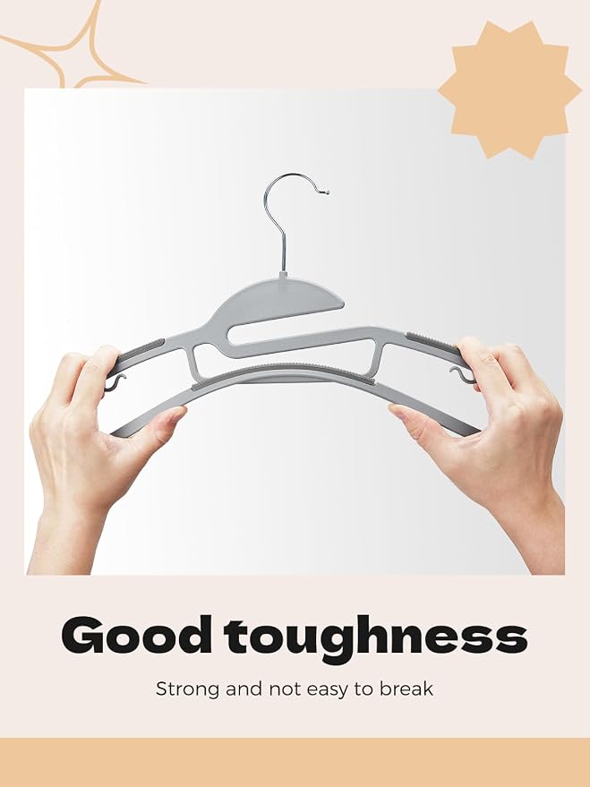 HOUSE DAY Grey Plastic Hangers 50 Pack, Slim Space Saving, Non Slip Hangers - Image 3