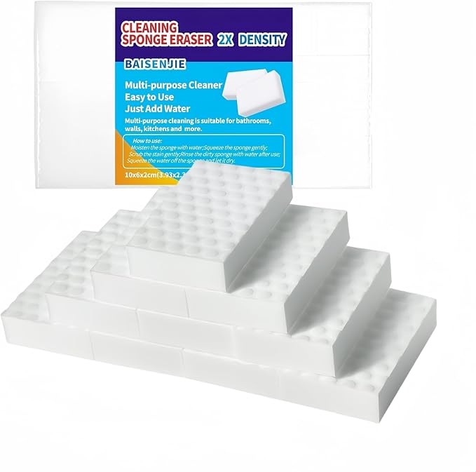Magic Sponges Eraser, 10 Pack Melamine Sponge in Bulk, 2X Density, Long Lasting by BAISENJIE