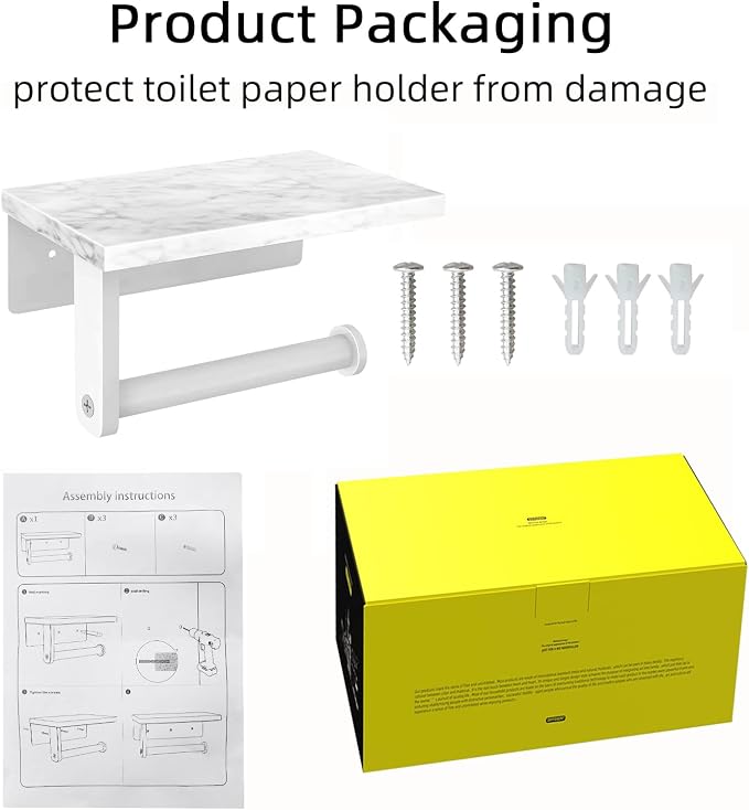 Toilet Paper Holder with Natural Marble Shelf, 304 Stainless Steel Screw Wall - Image 6