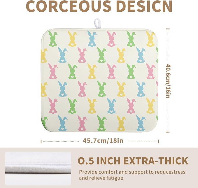 Easter Bunny Dish Drying Mat Colorful Cute Rabbits Kitchen Drying Mat Spring - Image 2