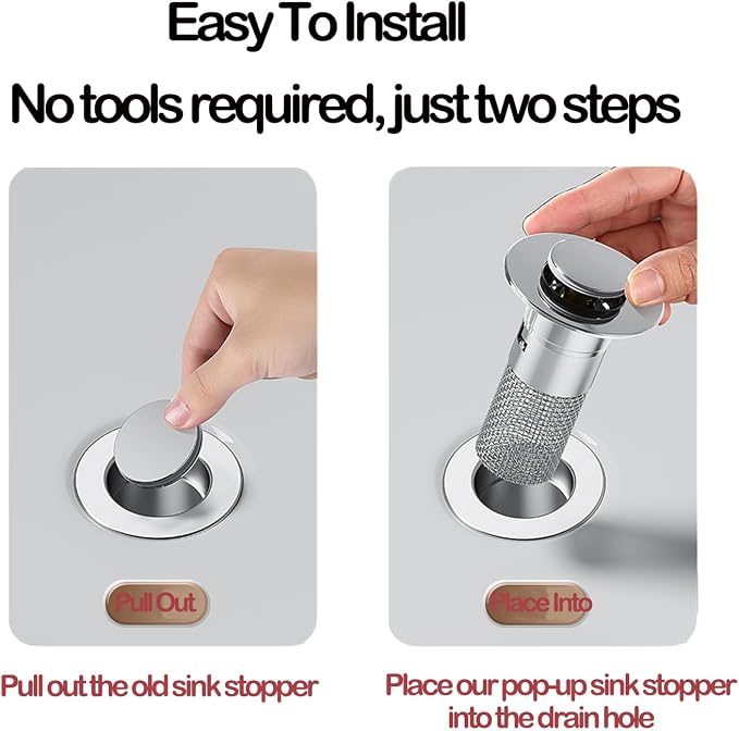 Pop Up Bathroom Sink Drain Strainer Hair Catcher, Sink Drain Stopper - Image 6