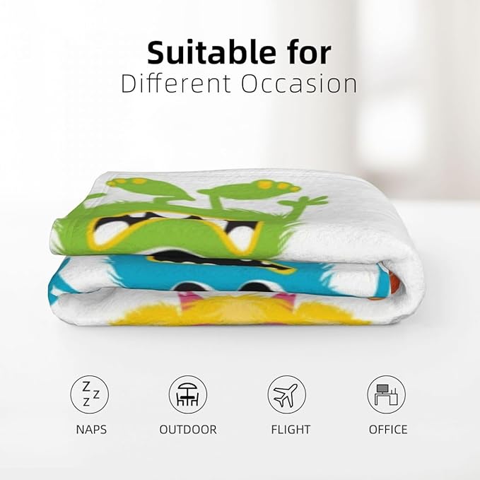 LOKMU Throw Blanket, Kids Cute Cartoon Fluffy Monsters Ultra-Soft Cozy Flannel Blankets, Fuzzy Plush Lightweight Modern Blanket for Couch Sofa Bedding Home Decor, 60" L x 50" W