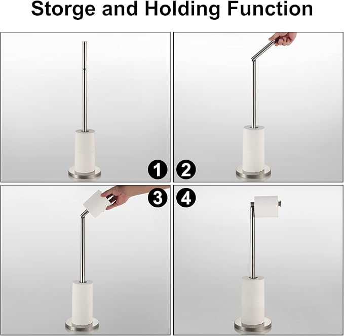 BGL Toilet Paper Holder Standing On Floor, Brushed Nickel, Tissue Holder On - Image 4